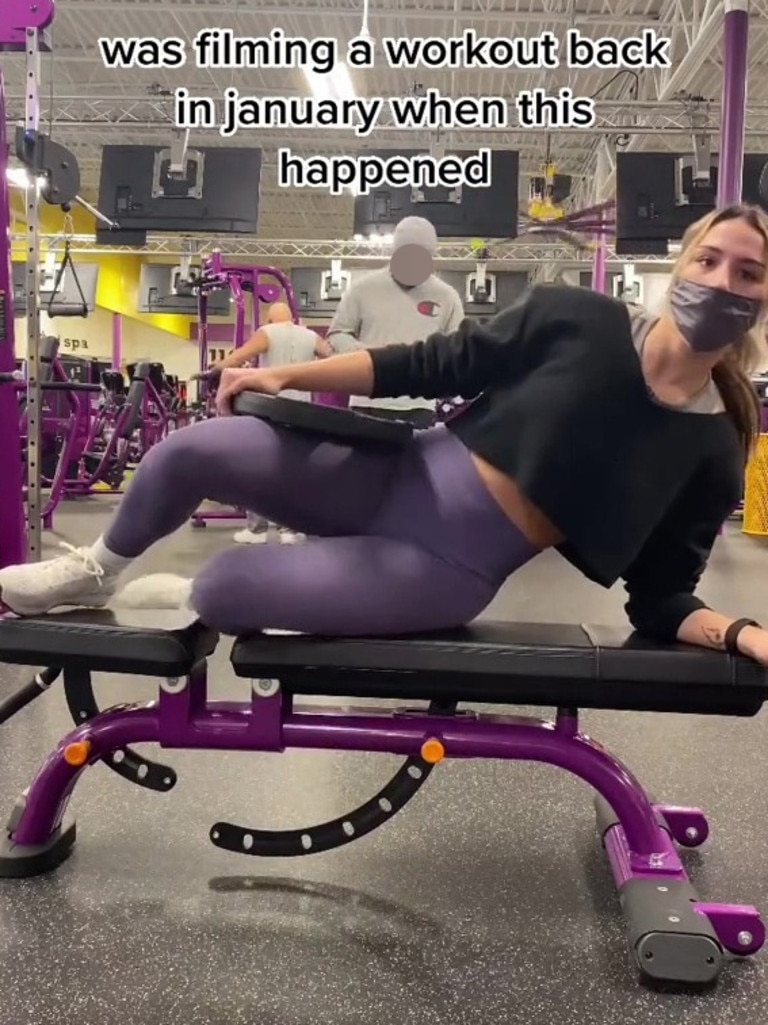 A fitness influencer has shared footage of the moment she believes a man took a photo of her working out without her consent. Picture: TikTok/juliaapic