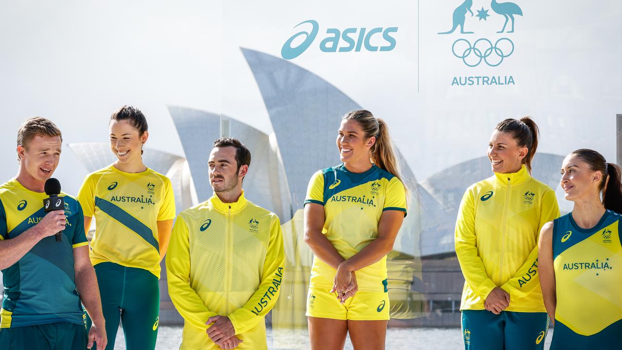 Henry Hutchison speaks during the Australian Olympic team uniform unveiling in Sydney. Pictures: Getty Images