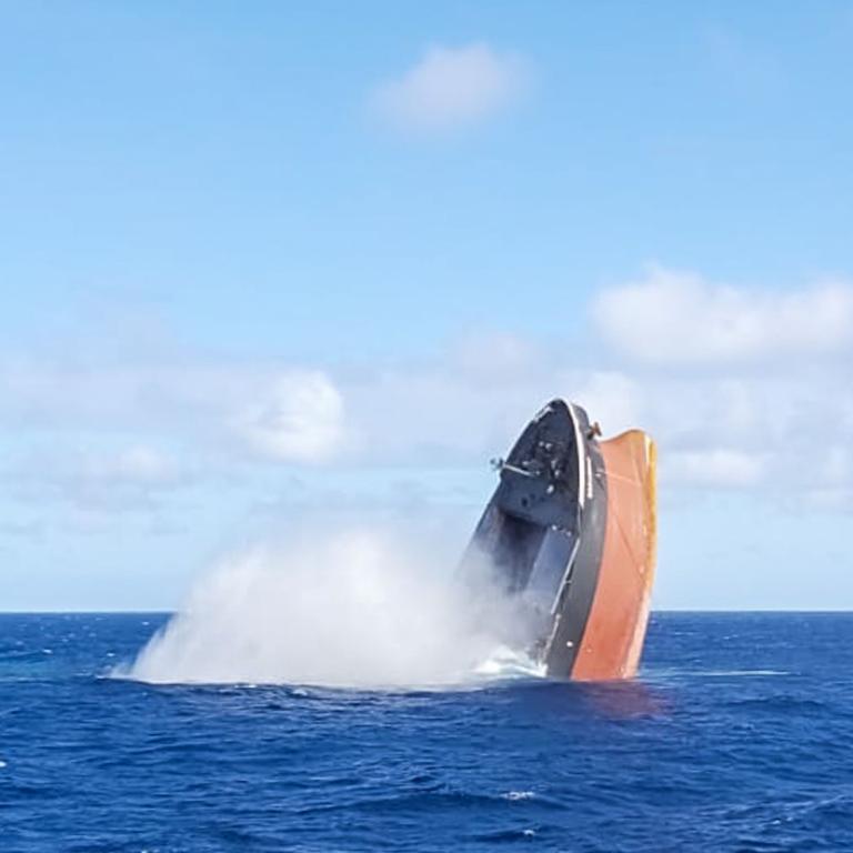 The front section has been sunk to a depth of more than 3km. Picture: Mauritius Police Press Office/AFP