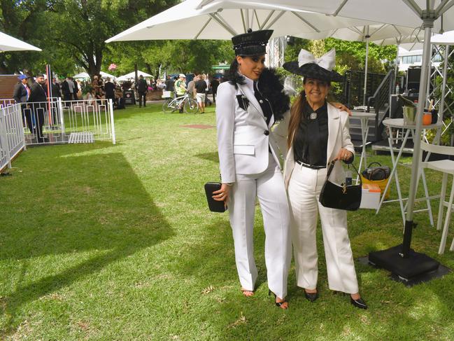 Guests in striking racewear at Penfolds Derby Day at the Flemington Racecourse on Saturday, November 02, 2024: