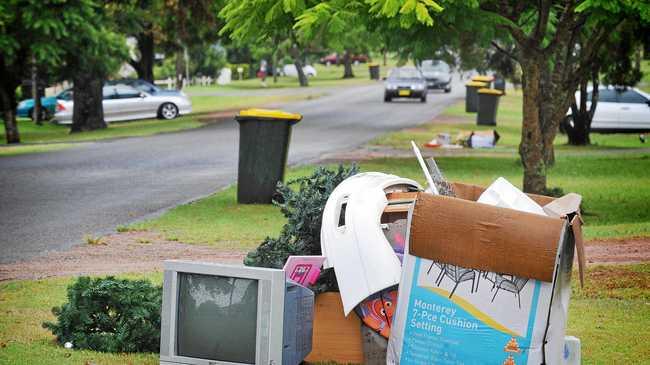 The first signs of the kerbside cleanup appear on the streets of Grafton. Photo: Adam Hourigan / The Daily Examiner. Picture: Adam Hourigan