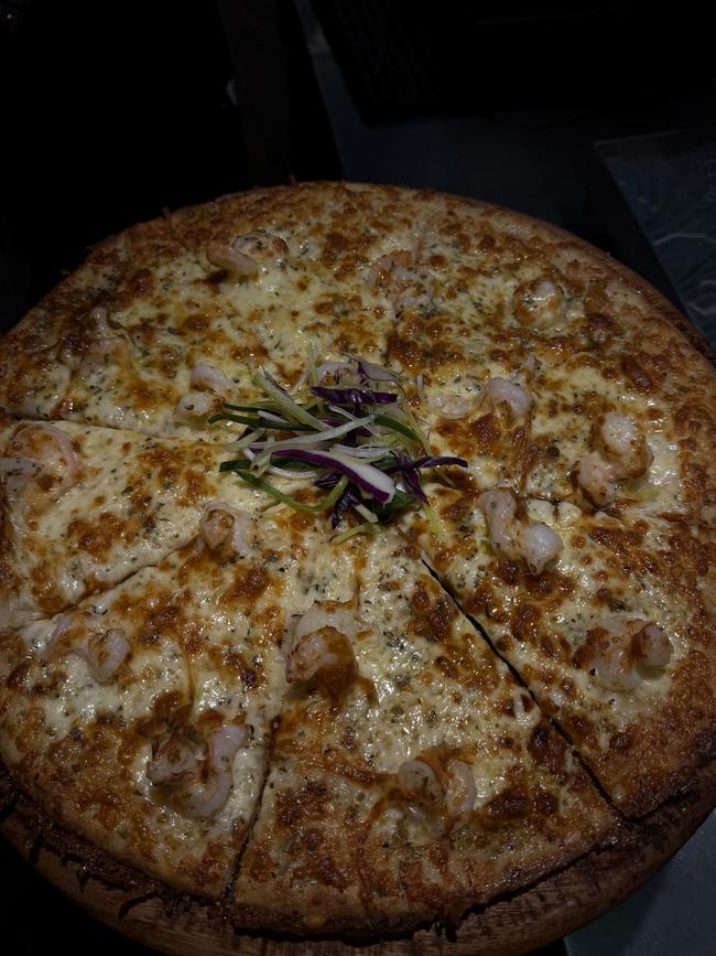 Wooden Horse’s more-ish garlic prawn pizza. Picture: Supplied