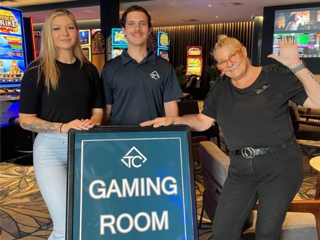 Twin City Hotel staff members Chloe-Rose Carter, Daniel Coleman, and Fiona Stroud celebrate next stage in the hotel's opening with a gaming room and liquor warehouse. Picture: Supplied.