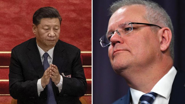 Chinese president Xi Jinping, left, and Australian PM Scott Morrison. Pictures: Getty/AAP