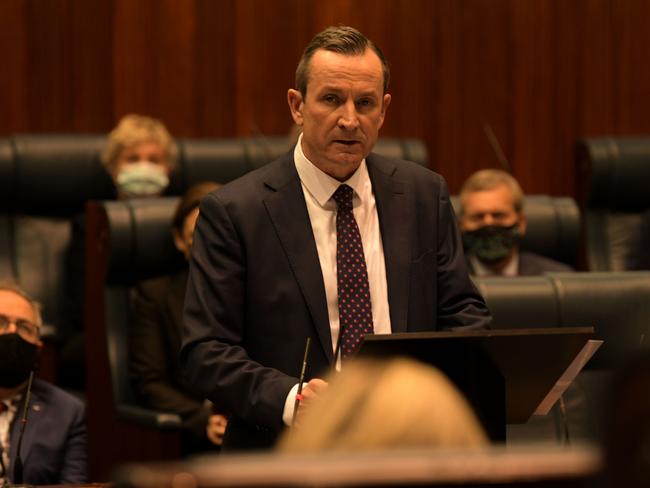 PERTH , AUSTRALIA - NewsWire Photos May 13 2022. West Australian Premier Mark McGowan delivers his state budget in Parliament. Picture: NCA NewsWire /  Sharon Smith  ,