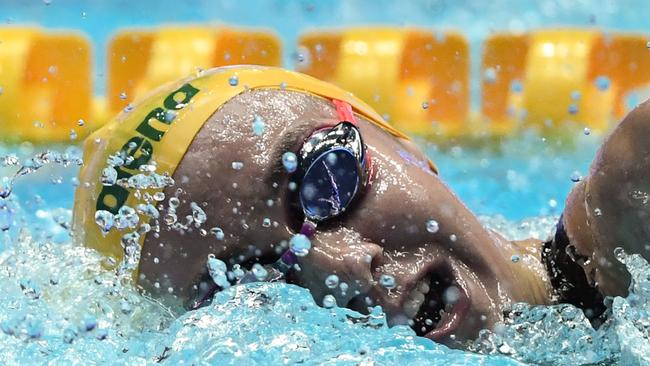 Australia's Ariarne Titmus comp competes in the semi-final of the women's 200m freestyle event during the swimming competition at the 2019 World Championships at Nambu University Municipal Aquatics Center in Gwangju, South Korea, on July 23, 2019. (Photo by Ed JONES / AFP)