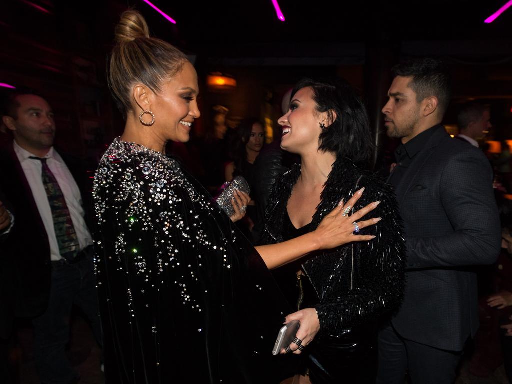 Jennifer Lopez and Demi Lovato attend Jennifer Lopez’s 2015 American Music Awards After Party on November 22, 2015 in Los Angeles, California. Picture: Getty