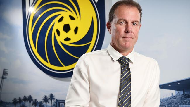 Alen Stajcic fronts the media for the first time as interim Mariners coach. Picture: Richard Dobson 