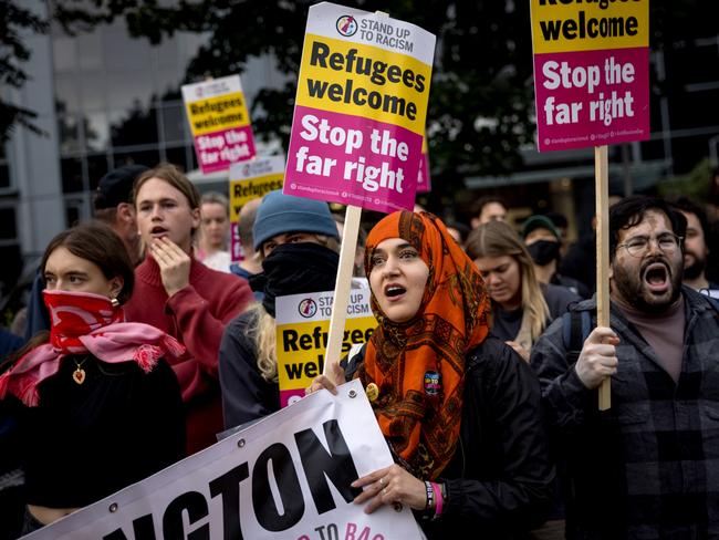 Anti-racism activists take part in a rally ahead of a rumoured anti-immigrant protest in Brentford. Picture: Getty Images