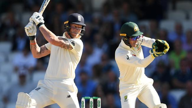 Ben Stokes (batting) and Matthew Wade exchanged words but there was nothing in according to wicketkeeper Tim Paine. Picture: Alex Davidson/Getty Images