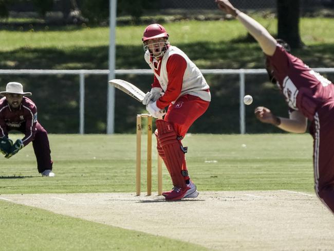 Jackson Sketcher at the creases for Springvale South at Lois Twohig Reserve on Saturday. Picture: Valeriu Campan