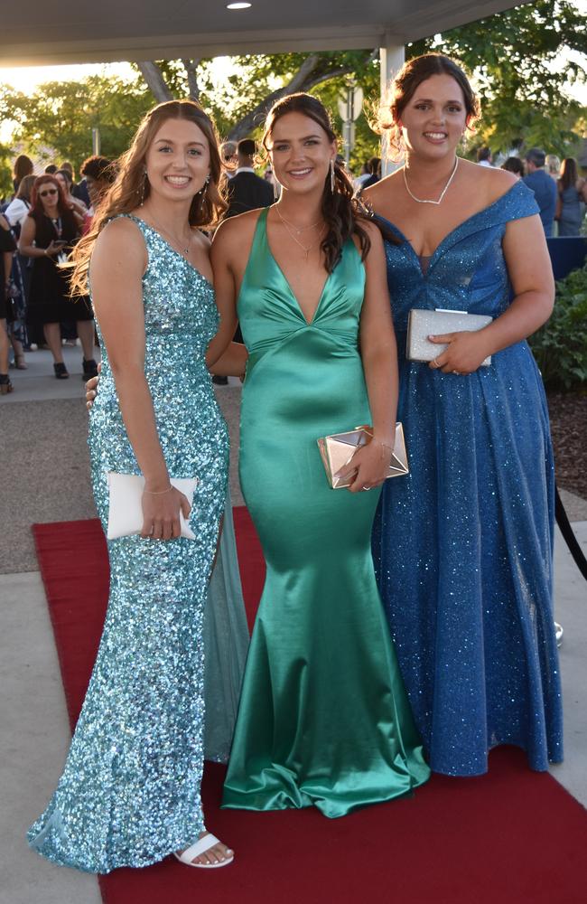 Kiera Basconbe, Jemma Weitenberg and Rylee Jones at the Mountain Creek State High School formal on November 18, 2022. Picture: Sam Turner