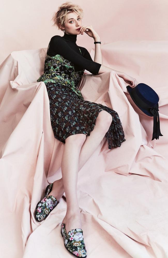 Debicki wears Christian Dior dress, James Perse knit, Nerida Winter hat, Longines watch, Alexander McQueen shoes. Photo: Duncan Killick