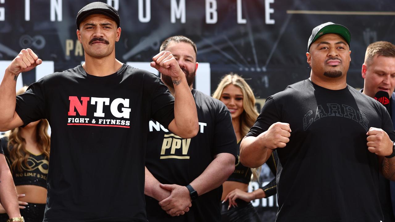 Junior Tafa and David Tuliloa during the official weigh in at King George Square.