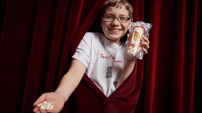 Young entrepreneur Sam Weavers has won a contract to supply his popcorn to the Regal Theatre, Kensington Park. Picture: AAP / Matt Loxton