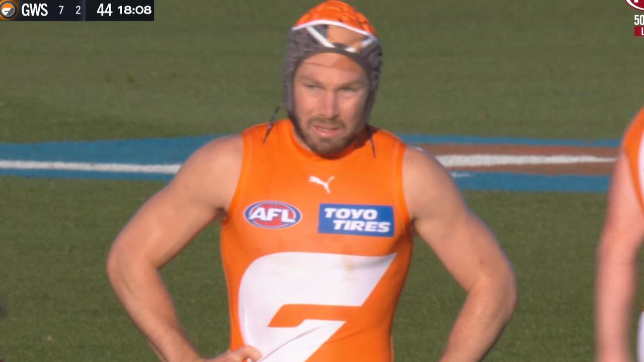 At least the headgear colours are on point. Photo: Fox Footy.