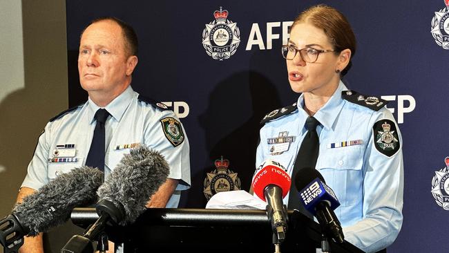 AFP Assistant Commissioner Justine Gough (r) and QPS Acting Assistant Commissioner Col Briggs (l) at a press conference following the charges being laid. Picture: Mohammad Alfares