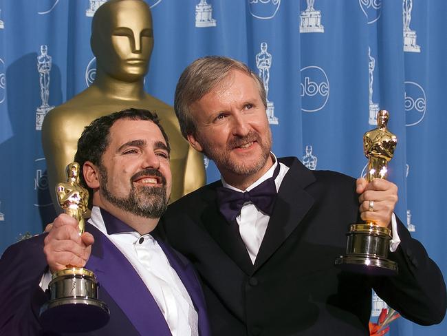 Producer Jon Landau and director James Cameron won Best Picture for Titanic at the 1998 Oscars. Picture: Bob Riha, Jr./Getty Images