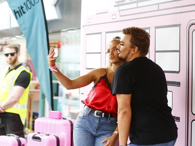 YouTube makeup guru Michael Finch with a fan outside Myer in Hobart this morning. Picture: MATT THOMPSON