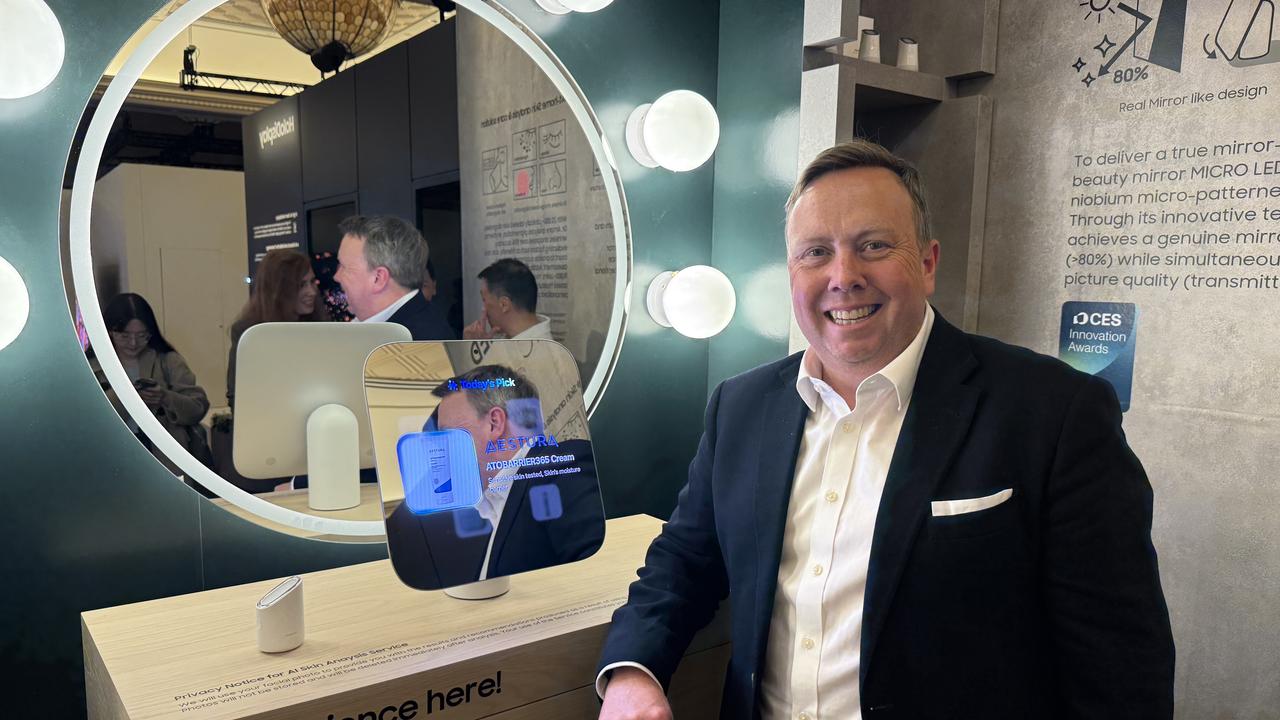 Samsung Australia vice president Jeremy Senior with the company’s new ‘beauty mirror’.