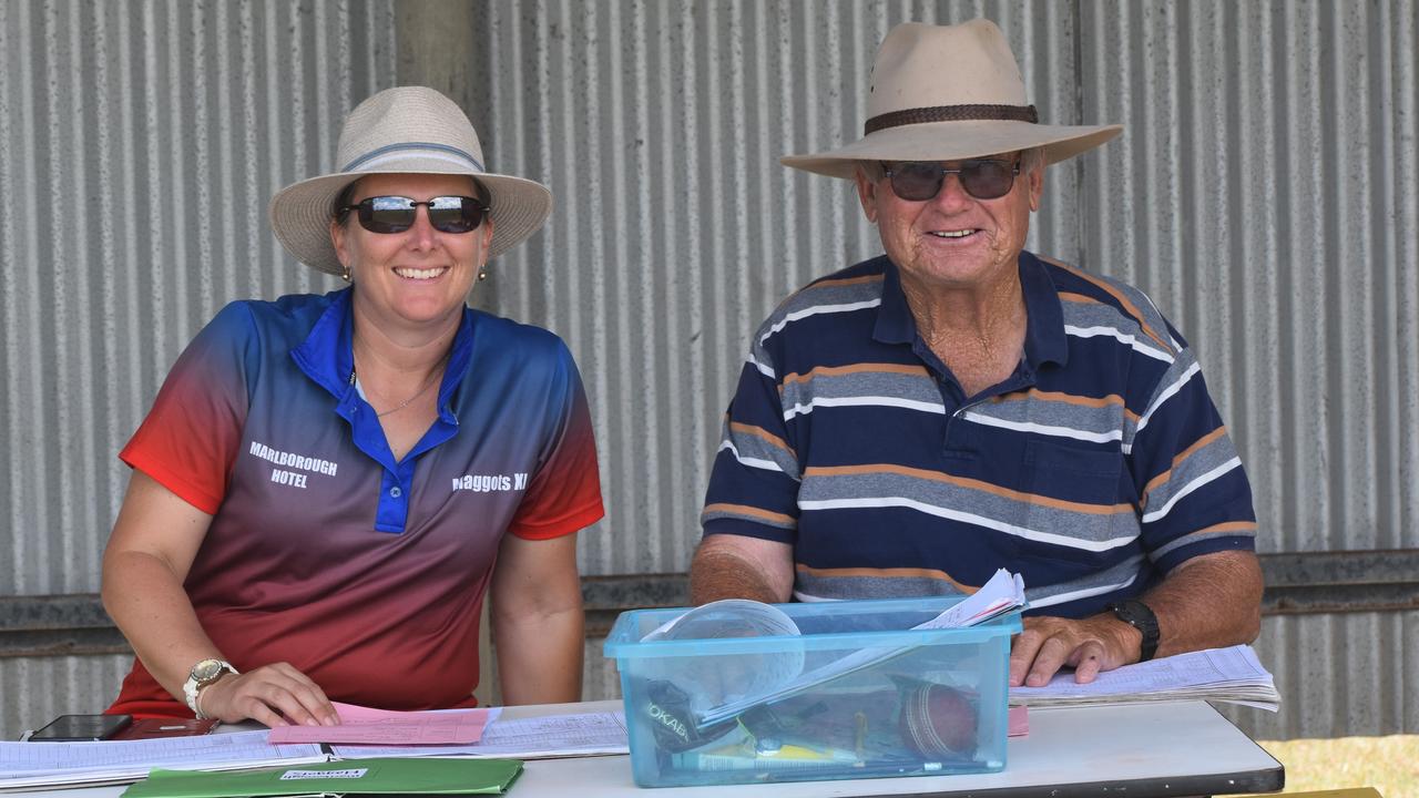 Scorers Chloe Atkinson and Ray Taylor at Rockhampton Cricket's Country Carnival on January 27, 2025.