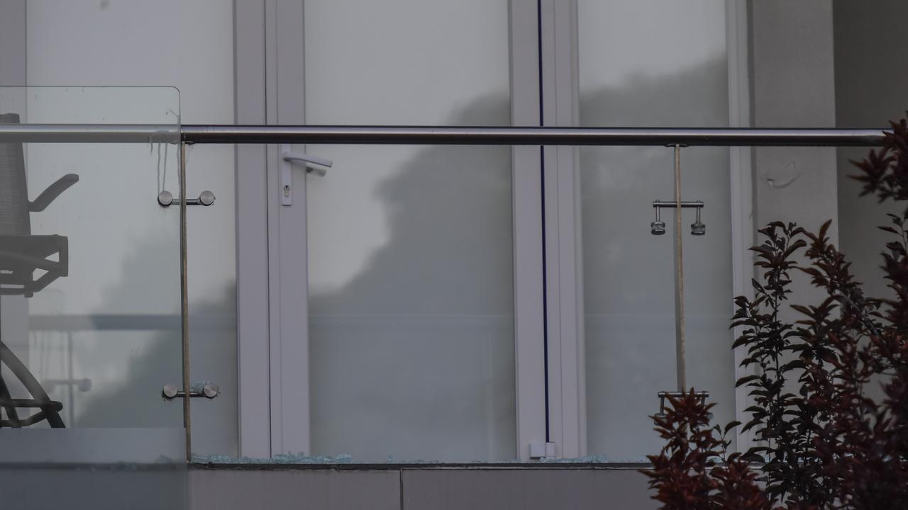 The glass balustrade of the balcony at Elinor Tce, Glen Osmond, was totally shattered in the shooting. Picture: RoyVPhotography