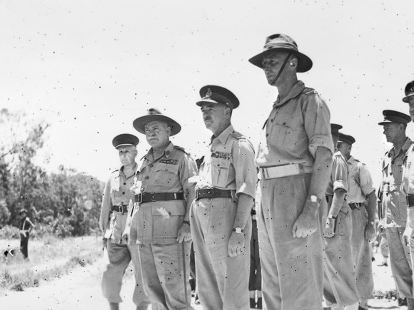 Lieutenant General Sir Leslie J. Morshead (centre) at a military funeral in Cairns in November 1945. Picture: Australian War Memorial