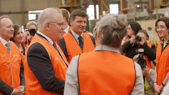 Prime Minister Scott Morrison during a tour of Varley’s operations at Tomago in 2020. Picture: NCA NewsWire / Joel Black