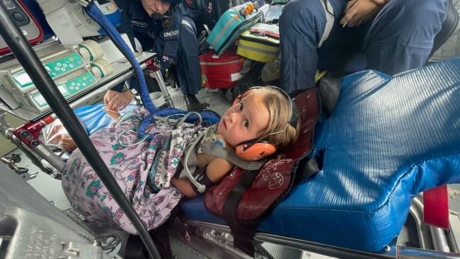 Luna in the RACQ LifeFlight helicopter before taking off. Picture: Supplied