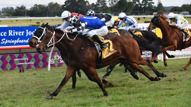 Sixties Groove ($3.50fav, Jason Collett) beat home The Lord Mayor ($9, Lee Magorrian) by a head with Carzoff ($4.60, Glen Boss) a further length back in third, both trained by Chris Waller, to win the $200,000 Iron Jack Grafton Cup over 2350m at Clarence River Jockey Club on Thursday, 9th July, 2020. Picture: Adam Hourigan