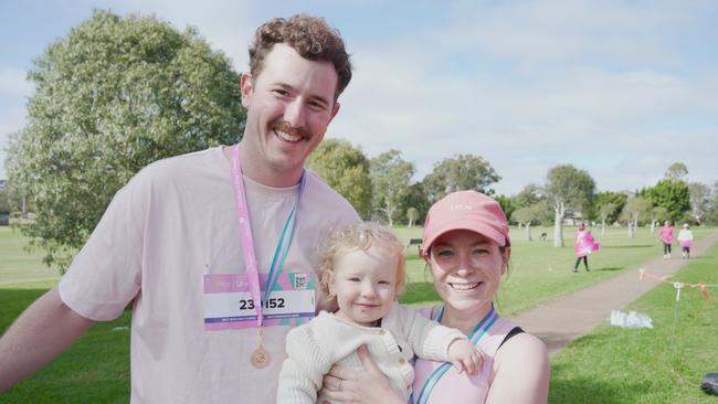 Bryce Tippins (left), Henry Tippins and Kara Roberts at the Mother's Day Classic Toowoomba fun run at Middle Ridge Park, which raised money for breast and ovarian cancer research.