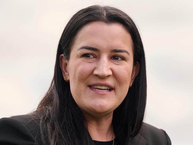 PERTH, AUSTRALIA - OCTOBER 22: Laura Kane addresses the media during an Indigenous All Stars media announcement at Optus Stadium on October 22, 2024 in Perth, Australia. (Photo by Stefan Gosatti/AFL Photos/via Getty Images)