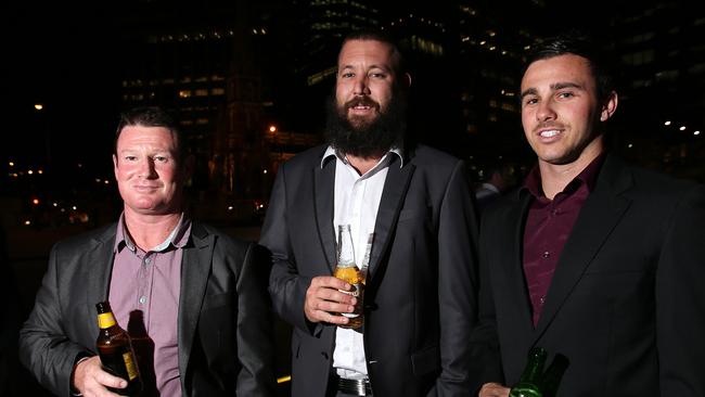 The 2015 QRL Gala dinner at King George Square. Paul Khan, Darren Griffiths and Tyler Chadman from the Burleigh Bears. Pic: Josh Woning.