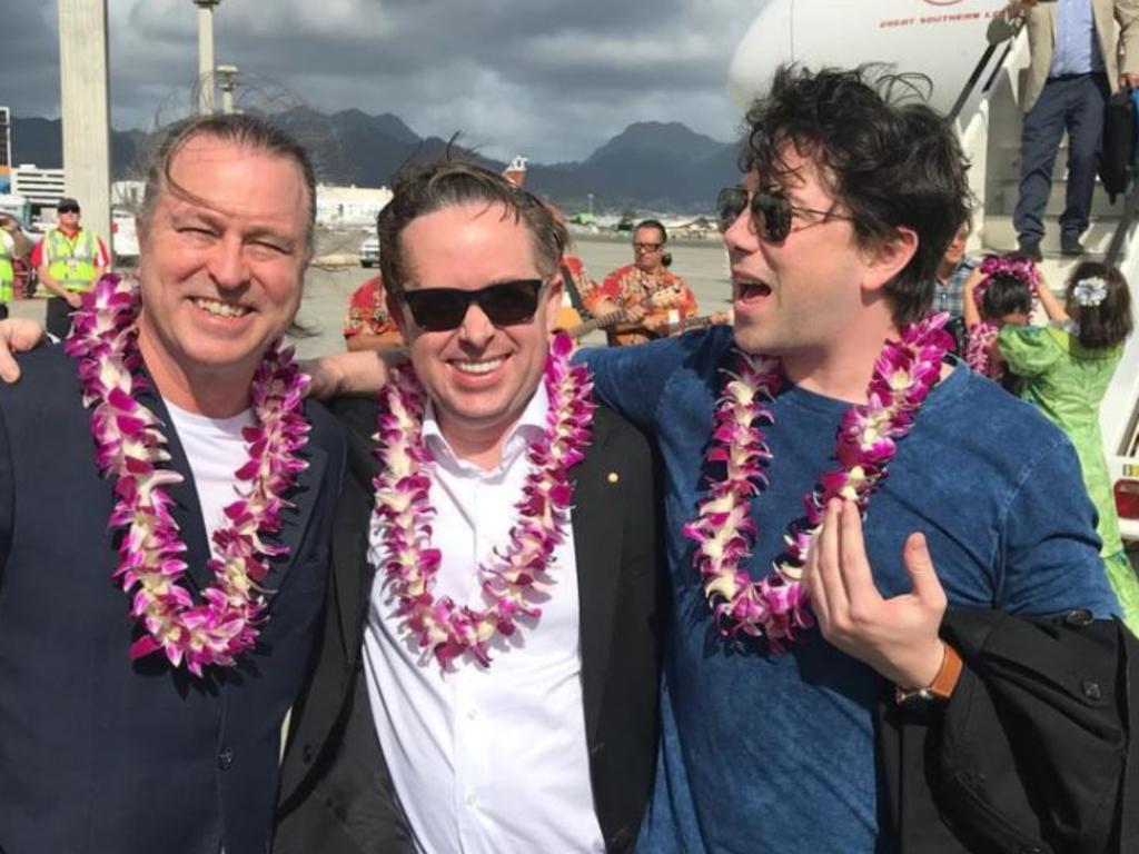 Joe Aston with chef Neil Perry and Alan Joyce in 2017.