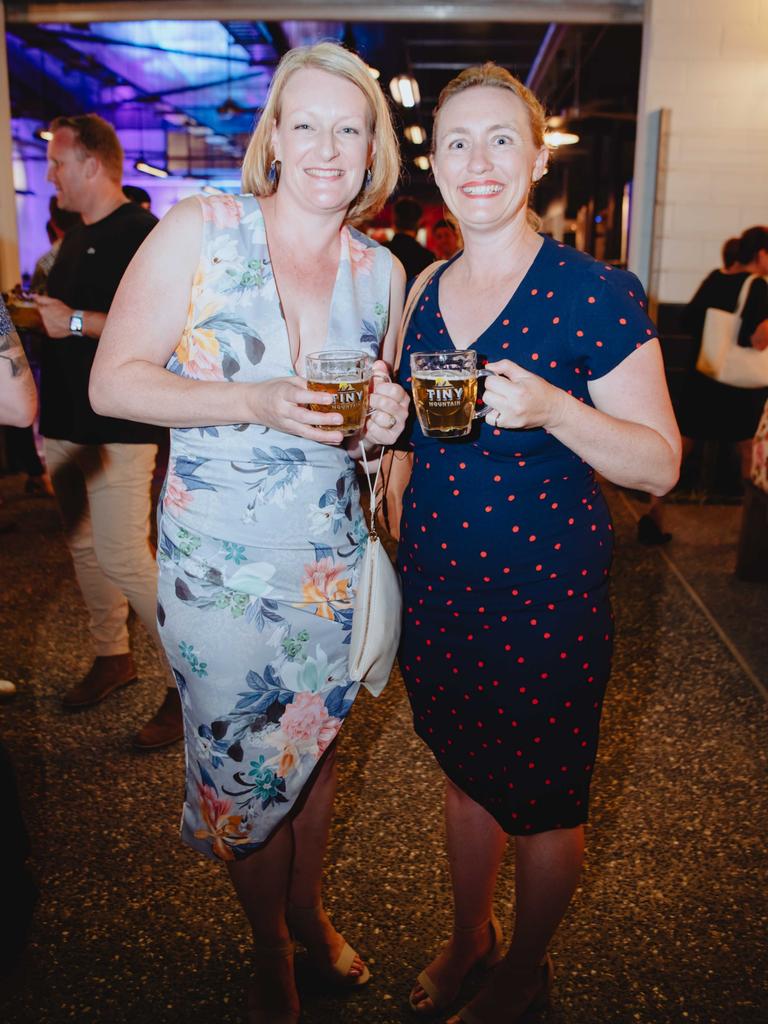 Sarah Mullins, Claire Hession at the Tiny Mountain Brewery opening in Townsville. Picture by Kaine Constantine. Socials: Damien Anthony Rossi