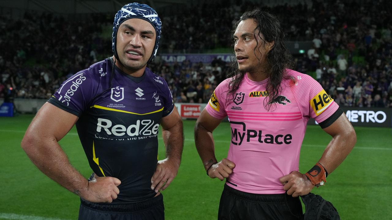 (L-R) Melbourne Jahrome Hughes and Penrith's Jarome Luai will face-off on Thursday night.