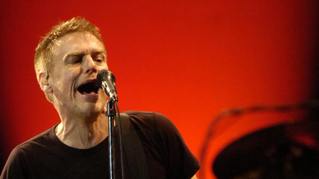 Canadian singer Bryan Adams performs during a concert at the Monumental Stadium in Lima, Sunday, April 6, 2008. (AP Photo/Karel Navarro)