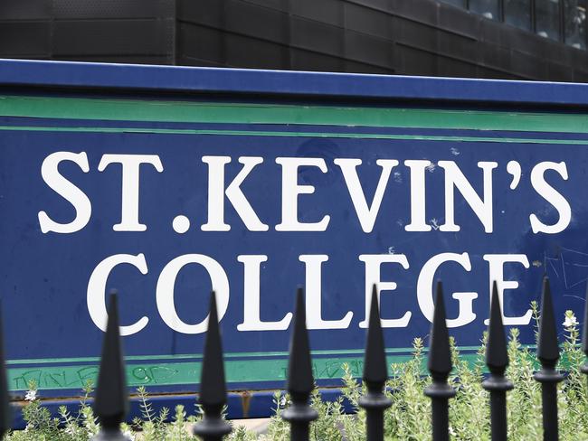 Signage is seen at St Kevin's College in Toorak, Melbourne, Thursday, February 20, 2020. Court action by a teacher has put more pressure on St Kevin's College in Melbourne after the school's headmaster resigned following a child-grooming scandal. (AAP Image/Erik Anderson) NO ARCHIVING