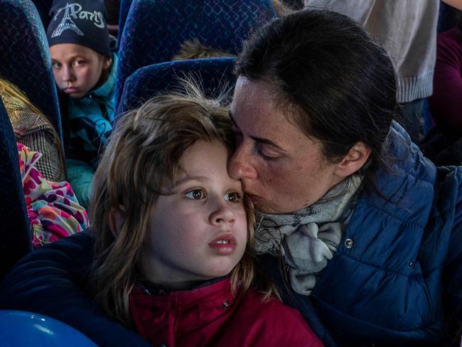 Thousands of Ukrainian evacuees have fled their homeland as the war stretches into its ninth week. Picture: AFP