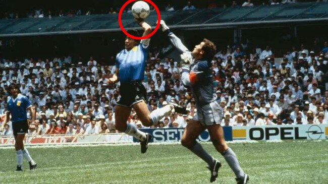 The infamous "Hand of God" moment.