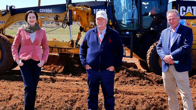 Premier Annastacia Palaszczuk at the Wellcamp site with owners John Wagner and Joe Wagner. Picture: Jack Tran