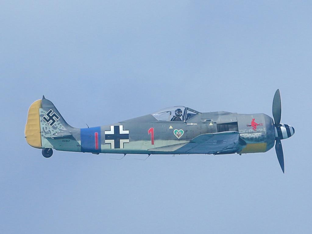 A replica Focke Wulf fighter during the inaugural Pacific Airshow over Surfers Paradise on the Gold Coast. Picture: Glenn Campbell