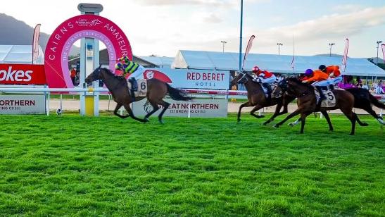 Cashin' Chex and Lacey Morrison race away to win the Cairns Amateurs Cup. Picture: Talas Busch