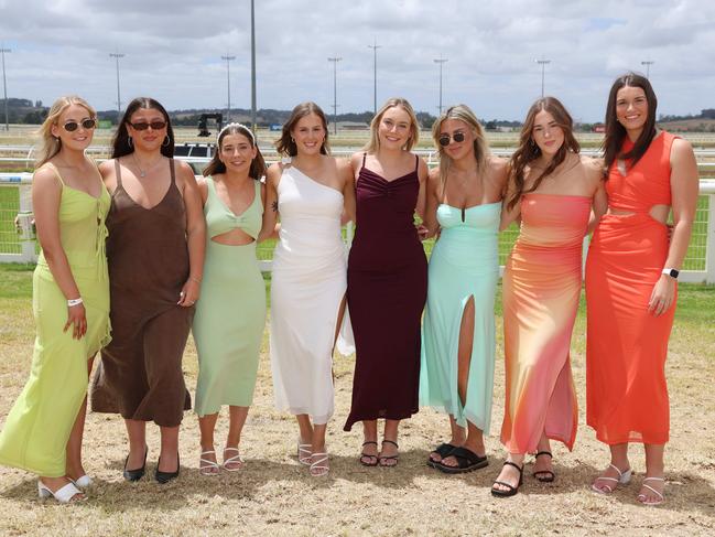 Amityy Stephens, Hannah Richards, Kiarna Craig, Emma Gonna, Taylah Stephens, Eloise Campbell, Claire Sprowell and Holly Stephens at the Pakenham Cup. Picture: Brendan Beckett