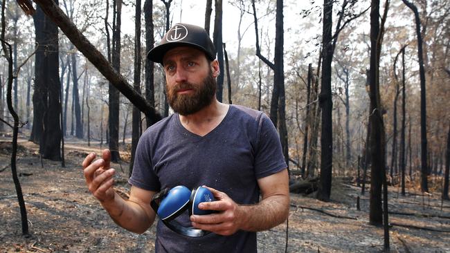 Emotional local resident of Thrumpster Daniel Provost at his property outside of Port Macquarie. Picture: Jane Dempster/The Australian.