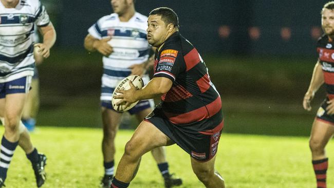 James Tutuila, pictured playing for Valleys in the Toowoomba competition last year, bulldozed his way to a double in his Ormeau debut. Picture: Kevin Farmer