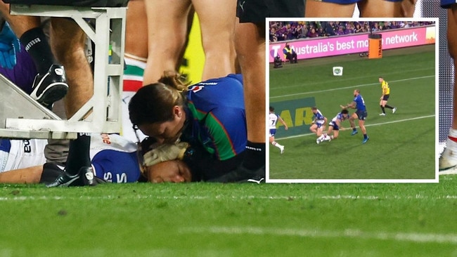 Dallin Watene-Zelezniak was out cold. Photo: Kayo, Getty, Daniel Pockett.