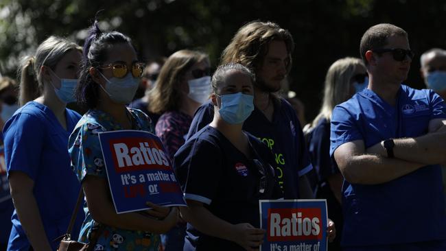 Nurses protest outside the Shoalhaven District Hospital in Nowra during previous industrial action. Picture: Nathan Schmidt