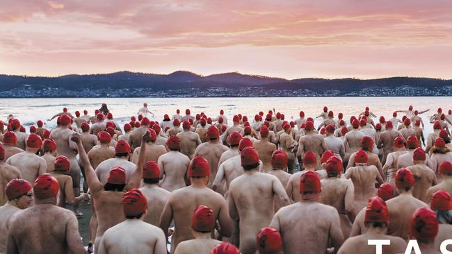 An outdoor poster for Tourism Tasmania's "Come Down for Air" campaign