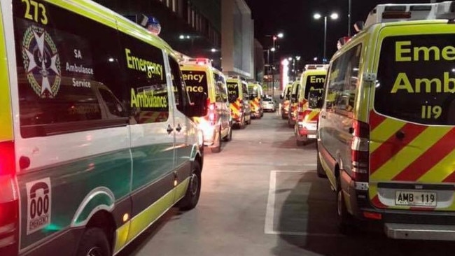 Ambulances ramped outside Royal Adelaide Hospital.